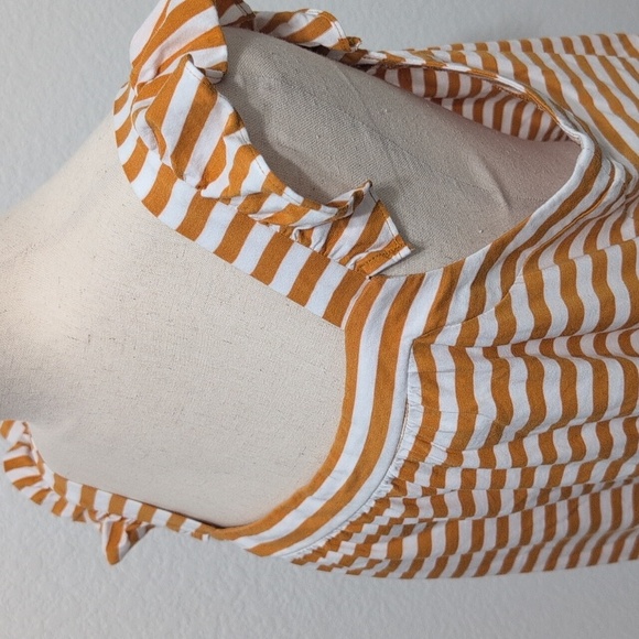 Michael Kors Striped Ruffle Tank Top Deep Gold and White Stripe women's Large - Picture 4 of 9